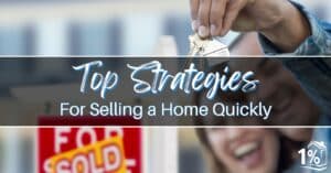 Hand holding house keys with 'Top Strategies For Selling a Home Quickly' text overlay.